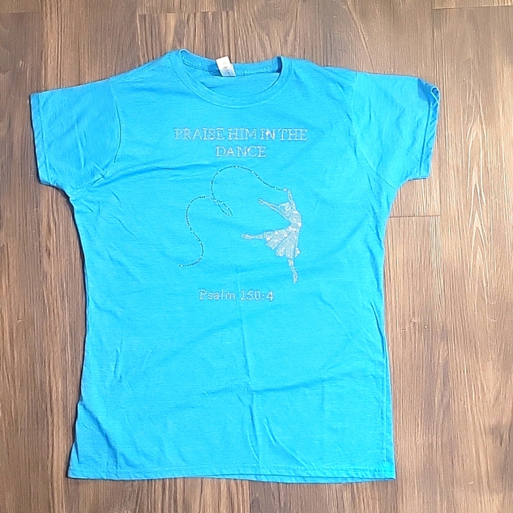 Women's Bedazzled Soft Style Gildan Fitted Praise Dance Short Sleeve Tshirt